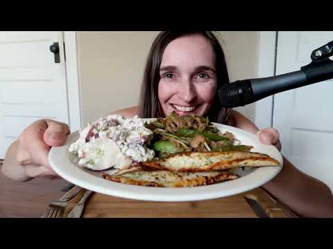 Eating Potato Salad, Fish & Sugar snap Stir-fry ~ Whispered ASMR