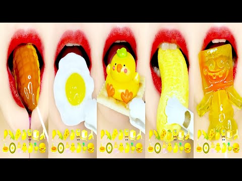 Asmr YELLOW EMOJI FOOD Eating Sounds 노란색 음식 먹방 Mukbang