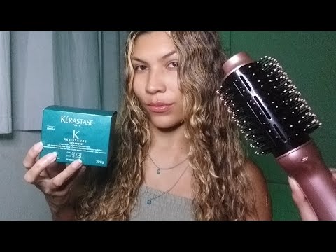 ASMR CUIDANDO DO SEU CABELO | HIDRATANDO, ESCOVANDO E PRANCHANDO✨