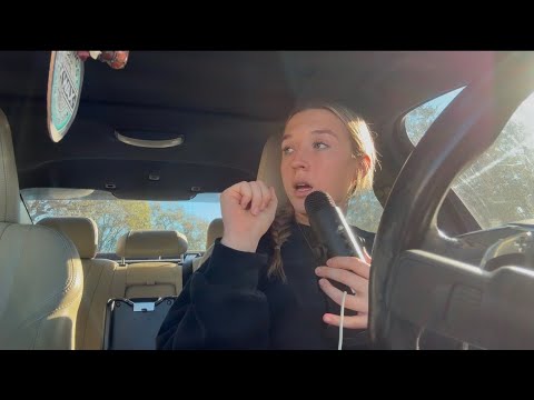 ASMR up close whisper ramble in car (with gum chewing)