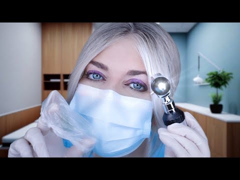 ASMR Ear Exam, Deep Ear Cleaning & Lymph Node Biopsy - Otoscope, Fizzy Drops, Crinkly Ear Covers