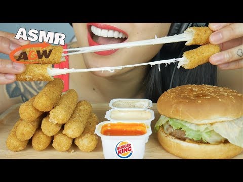 ASMR BURGER KING MOZZARELLA STICKS + A&W MOZZA BURGER (EATING SOUND) NO TALKING | SAS-ASMR