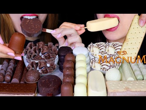 ASMR MILK + WHITE CHOCOLATE COVERED MARSHMALLOWS, MAGNUM ICE CREAM BARS, OREO, FERRERO CHOCOLATE, 먹방