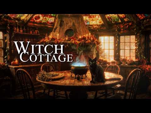 Autumn Witch Cottage 🍂 Brewing potions ⛤ Black Cat Familiar | WitchCore Ambience