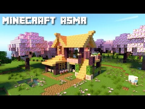 RTX Minecraft ASMR 🌸 Building a House in the Cherry Blossom Forest 🏡 Ear to Ear Whispers