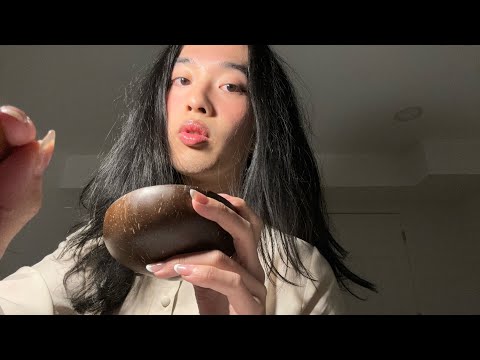 ASMR wooden spoon & bowl 🥣 (mouth sounds + tapping)
