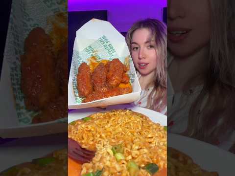 Buldak carbonara noodles with wingstop  #mukbang #asmr #eatwithme #FoodTok #dinner @Buldak_official