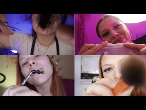 ASMR Rapido- Facial, Pestañas, Cejas, Corte de cabello y Maquillaje