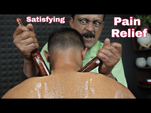 Pain Relief Treatment ASMR massage with cracking by Indian barber