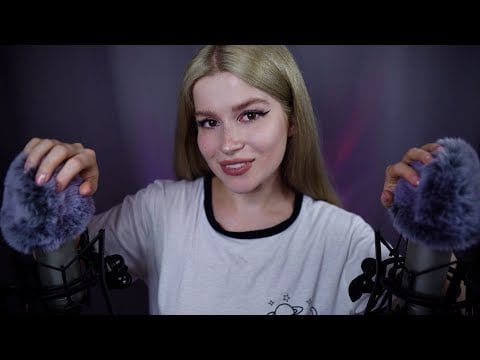 ASMR fluffy ears massage for sleep & relaxation ✨ Binaural mouth sounds, unintelligible whispers