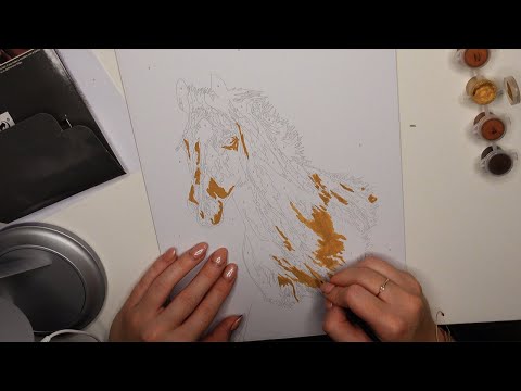 ASMR painting by numbers | brush sounds, whispering & background music with rain ambiance