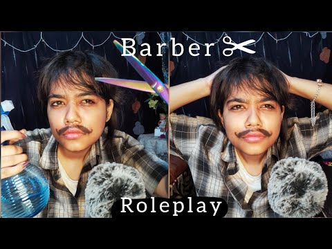 ASMR HINDI| ROADSIDE BARBER ROLEPLAY|RELAXING HAIRCUT, HEAD & FACE MASSAGE(mouthsound+comb+trimming)