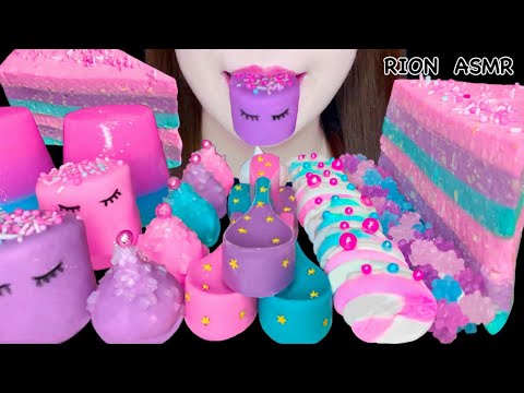 【ASMR】【咀嚼音 】UNICORN COLOR DESSERTS EDIBLE SPOON MARSHMALLOW MUKBANG 먹방 食べる音 EATINGSOUNDS NOTALKING