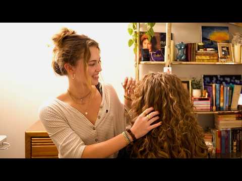 ASMR Brushing and Styling My Cousin's Curly Hair 💚 layered sounds, real person, relaxing hair play