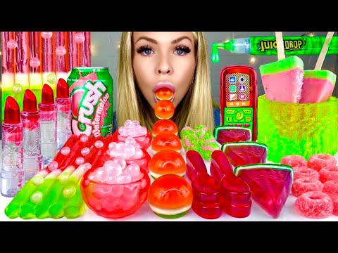 ASMR WATERMELON DESSERTS, SOUR CANDY, POPSICLE, CRYSTAL JELLY MUKBANG 먹방