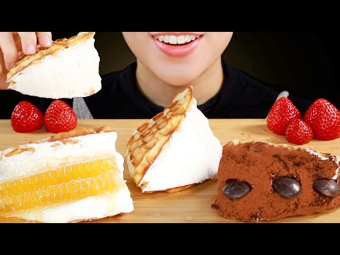 ASMR Waffles with Whipped Cream Eating Sounds | MINEE EATS
