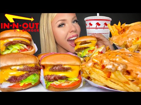 ASMR IN N OUT MUKBANG ANIMAL STYLE FRIES EXTRA CHEESE DOUBLE CHEESEBURGER 먹방 꿀벌