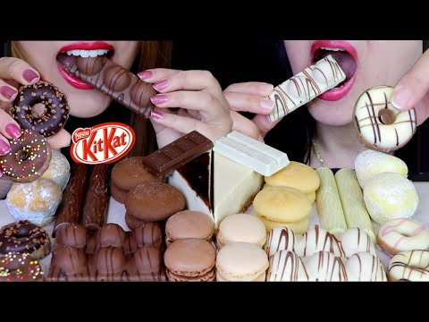 ASMR MILK + WHITE CHOCOLATE (DONUT, CHEESECAKE, MOCHI ICE CREAM, MACARON, FERRERO CHOCOLATE 먹방