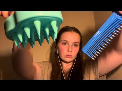 ASMR scalp massage, hair brushing, hair play, and layered sounds💆‍♀️😴✨🌼