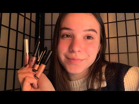 ASMR Trying on Lip Gloss (Mouth Sounds and Whispering)