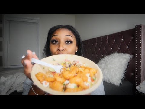 [ASMR] Bang Bang Shrimp Burrito Bowl | Extra Crunchy & Chewy Sounds | Catch Up| 🌯🌮