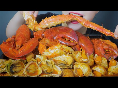 ASMR EATING SEAFOOD X SPICY SAUCE (KING CRAB LOBSTER CLAW BULOT SNAIL TIGER PRAWN MUSHROOM)LINH-ASMR