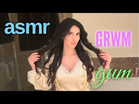 ASMR gum chewing whispered voiceover GRWM hair and makeup 🎀✨💄 