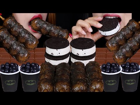 ASMR BLACK SESAME DANGO, BATMAN BLUEBERRY POPPING BOBA, HERSHEY'S CHOCOLATE BAR, COOKIES & CREAM 먹방