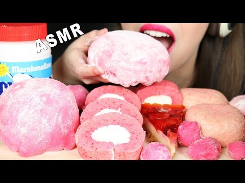 ASMR MAXI STRAWBERRY MOCHI, SWISS ROLL, CHEESECAKE, MARSHMALLOW FLUFF (EATING SOUNDS) No Talking