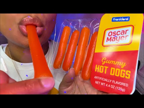 ASMR | Fake Oscar Mayer hot dogs 🌭 Gummy￼ Foods￼ , hot dog gummy candy￼