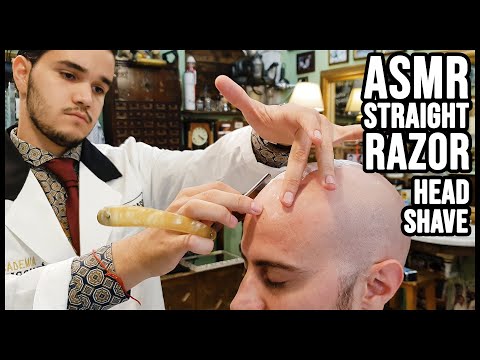 💈  OLD SCHOOL ITALIAN BARBER | HEAD SHAVE with STRAIGHT RAZOR 🎧 DEEP ASMR SOUNDS