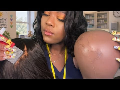 ASMR School Nurse Checks 2 Students for Lice 🪮 Scalp Scratching, Hair Play & Typing