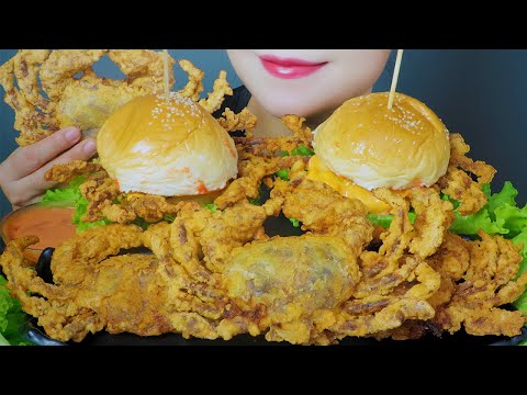 ASMR COOKING EATING SOFT SHELL CRAB HAMBURGER X DEEP FRIED SOFT SHELL CRAB EATING SOUNDS | LINH-ASMR