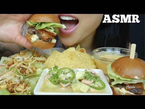 ASMR HAPPY HOUR *CEVICHE MINI BURGER LETTUCE WARP TRUFFLE FRIES (EATING SOUND) NO TALKING | SAS-ASMR