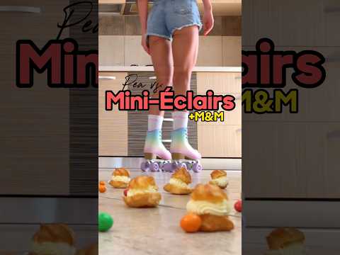 Roller Girl vs. Mini-Éclairs! Shoes Crushing Food! Oddly Satisfying! ASMR