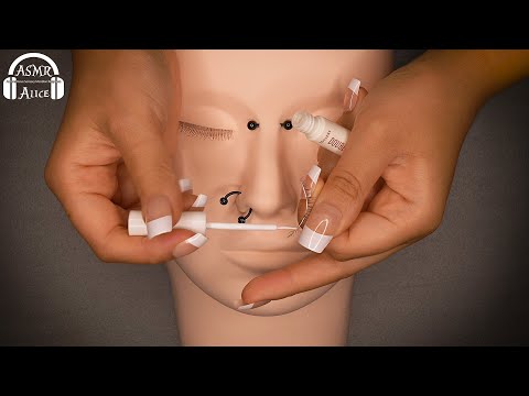 【驚愕】ASMR シリコン顔に鼻ピアス&つけまをする音 - Sound of nose piercing & false eyelashes on silicone face