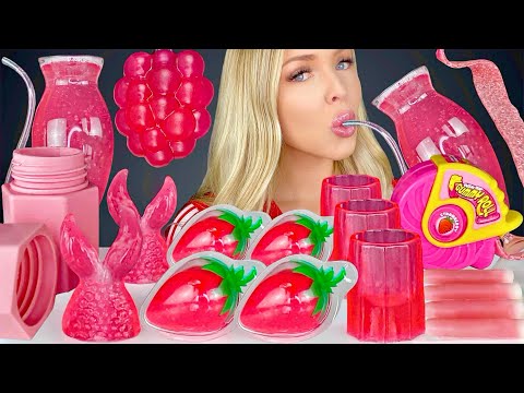 ASMR STRAWBERRY DESSERT, RASPBERRY JELLY, EDIBLE PERFUME BOTTLE, SOUR STRIPS MUKBANG 먹방