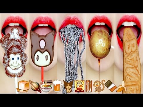 ASMR BROWN DESSERTS EMOJI FOOD🤎 갈색 이모지 먹방 ICE, KOHAKUTO, JELLY, CANDY EATINGS SOUNDS MUKBANG