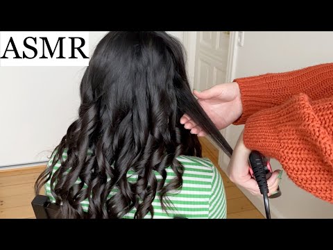 ASMR | Hair curling/styling w. brushing and spraying sounds 💖 (no talking)