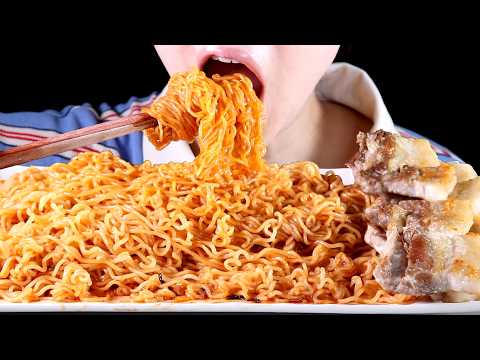 ASMR Spicy Cold Noodles (Bibimmyeon) and Pork Belly (Samgyeopsal) Eating Sounds No Talking