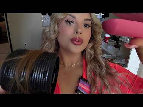 ASMR Hair Styling: Adding Roller Curls To Ur Front Layers & Straightening Ur Hair 🎀🪞 