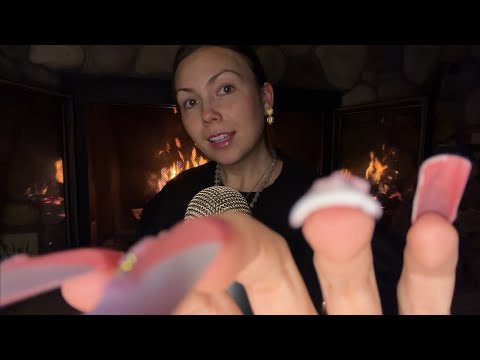 asmr/ XXL press on nails + a REAL crackling fire 🔥