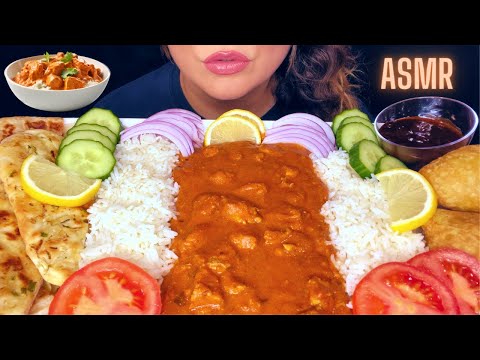 ASMR INDIAN FOOD (BUTTER CHICKEN, GARLIC NAAN, SAMOSAS) MUKBANG