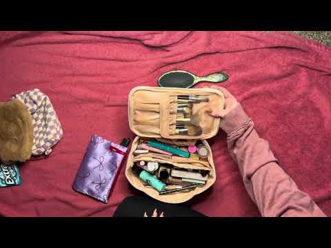 ASMR Makeup Bag Organization | Relaxing Nail Sounds + Gum Chewing