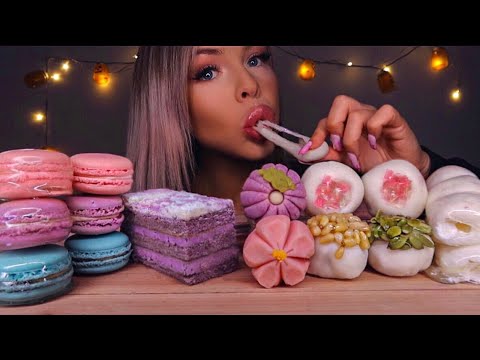 ASMR TANGHULU MACARON, TARO CAKE, CHERRY BLOSSOM WAGASHI, TANGHULU MARSHMALLOW, RICE CAKE MUKBANG 먹방