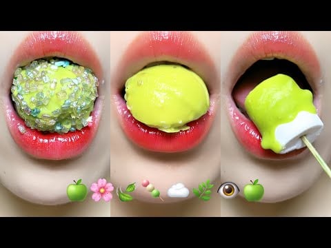 Asmr Eating Green Emoji Food Tanghulu Chocolate Jelly Honey 🌿🍏🍃 