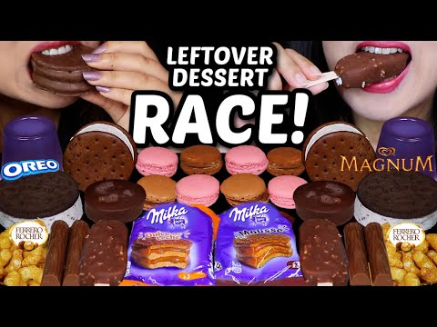 ASMR LEFTOVER DESSERT RACE! MILKA ALFAJOR, MAGNUM ICE CREAM BAR, FERRERO, MACARON, OREO ICE CREAM 먹방