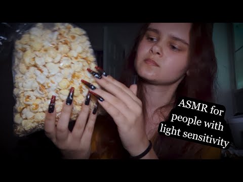 ASMR for people with LIGHT SENSITIVITY | Low light ASMR interactive questions, tapping, long nails