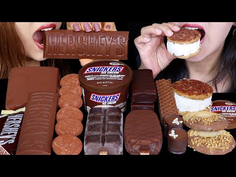 ASMR HERSHEY'S CHOCOLATE BAR, SNICKERS ICE CREAM CUP, KLONDIKE BAR, ICE CREAM COOKIE SANDWICH 먹방