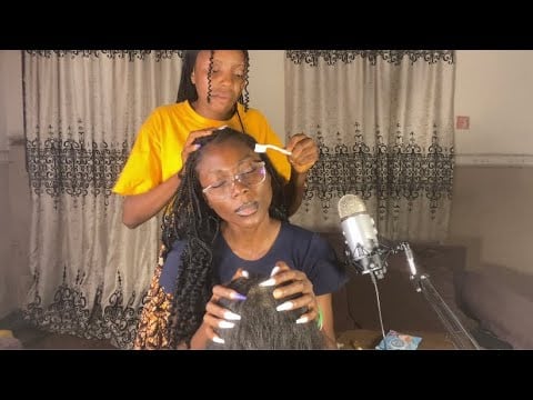 ASMR SCALP SCRATCHING ON A REAL PERSON AND MANNEQUIN WITH  GUM CHEWING